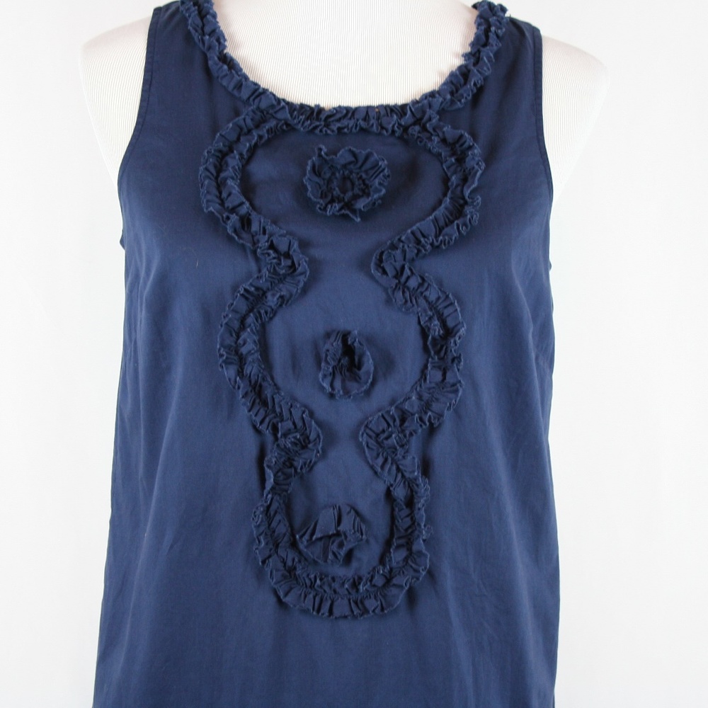 J. Crew Factory Front Ruffle Sleeveless In Navy - Picture 4 of 8